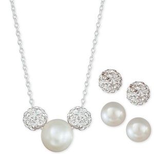 Pearl and Crystal Pendant Necklace & Earrings